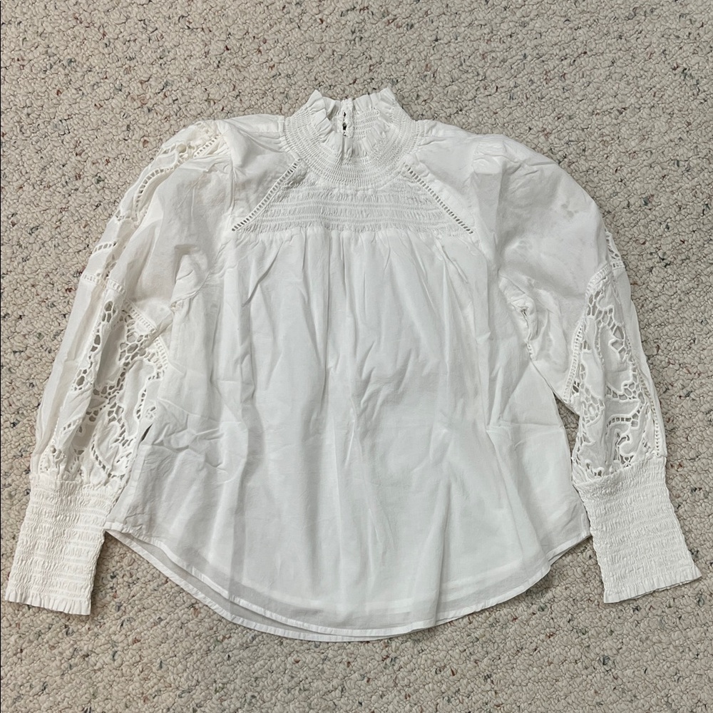 MELISSA NEPTON White Lace-Inset High-Neck Blouse